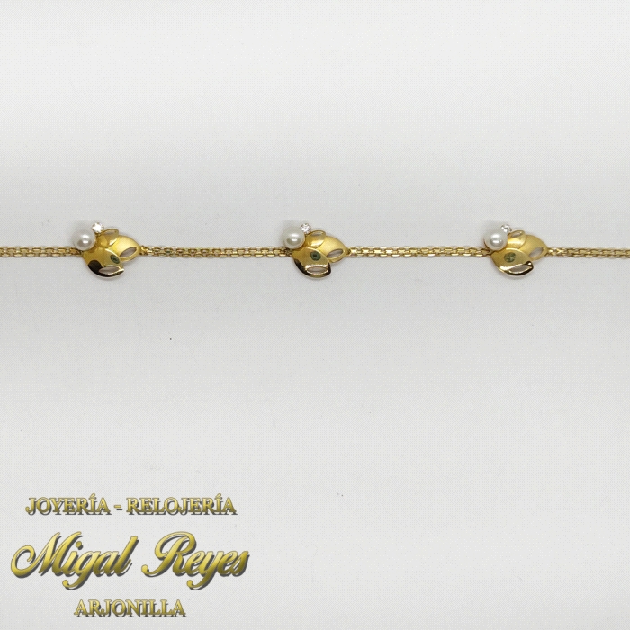 PULSERA HOJAS  CON PERLAS