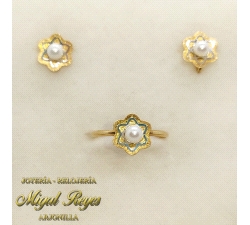 JUEGO ORO FLOR BICOLOR CON PERLA                                      