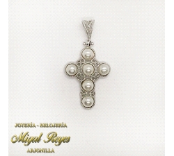 CRUZ ORO BLANCO 18K. CON PERLAS                                       