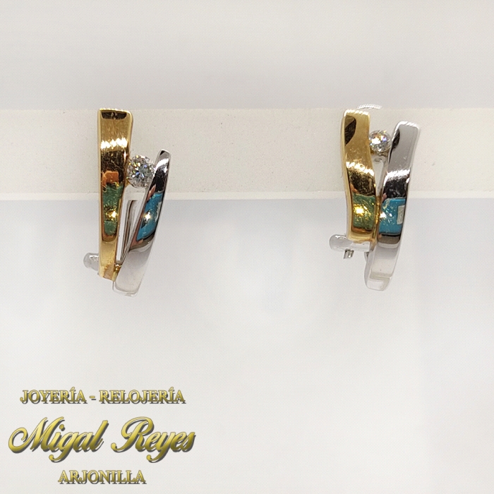 PENDIENTES BICOLOR DIAMANTES