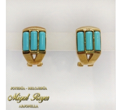 PEND ORO 18K 3 TURQUESAS RECTANGU                                     