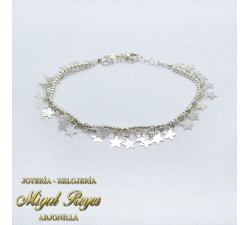 PULSERA PLATA  DOBLE BOLITAS Y ESTRELLAS                              