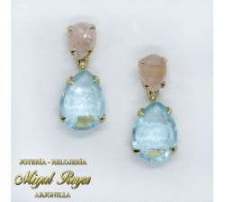 PENDIENTES PLATA CHAPADO DORADO CUARZO R                              