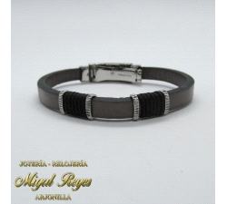 PULSERA ACERO CRO Y CUERO                                             